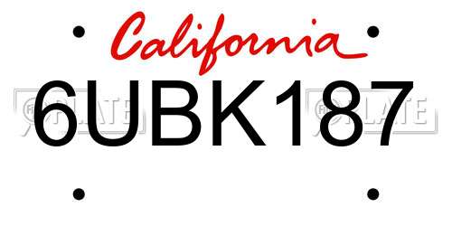 6UBK187 California License Plate