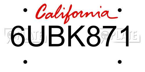 6UBK871 California License Plate