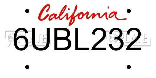 6UBL232 California License Plate