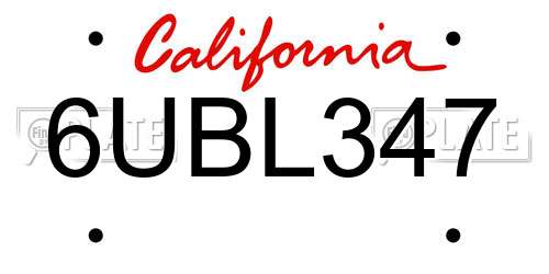 6UBL347 California License Plate