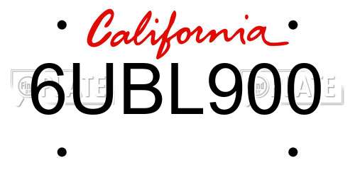 6UBL900 California License Plate