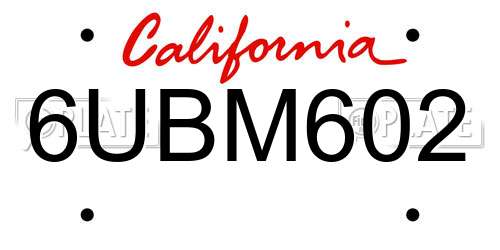 6UBM602 California License Plate