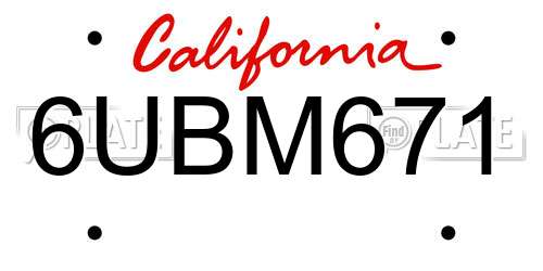 6UBM671 California License Plate