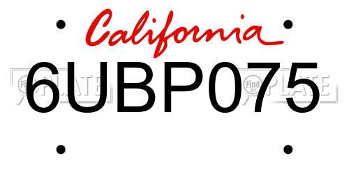 6UBP075 California License Plate