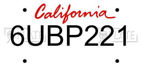 6UBP221 California License Plate
