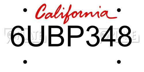 6UBP348 California License Plate