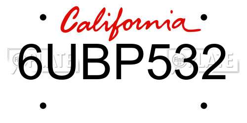 6UBP532 California License Plate