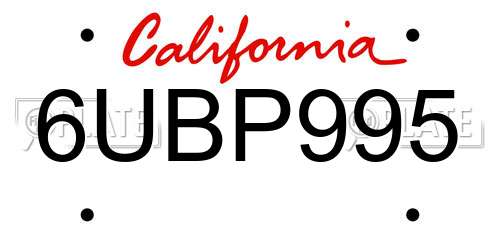 6UBP995 California License Plate