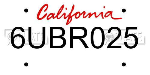 6UBR025 California License Plate