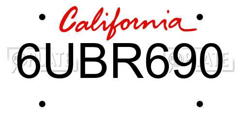 6UBR690 California License Plate