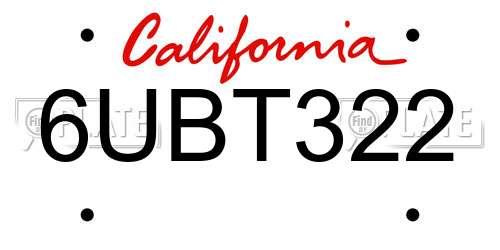 6UBT322 California License Plate