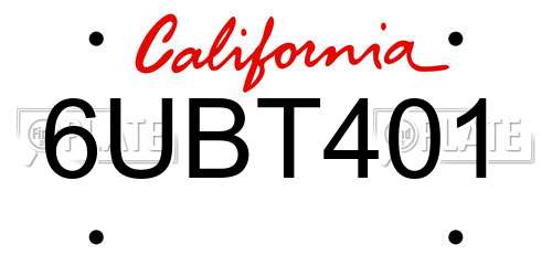 6UBT401 California License Plate