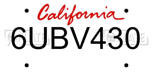 6UBV430 California License Plate