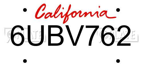 6UBV762 California License Plate