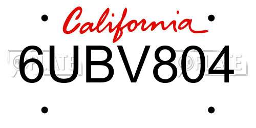 6UBV804 California License Plate