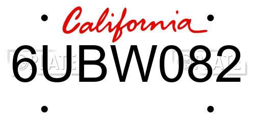 6UBW082 California License Plate