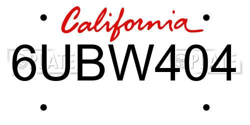 6UBW404 California License Plate