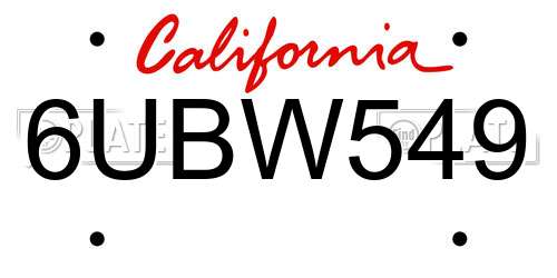 6UBW549 California License Plate