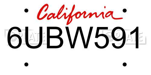 6UBW591 California License Plate