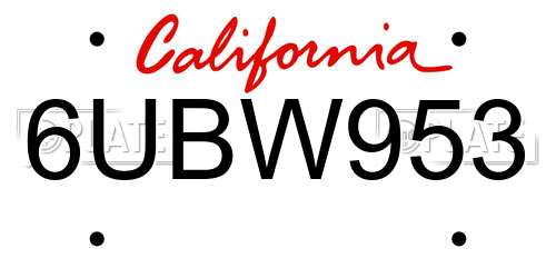 6UBW953 California License Plate