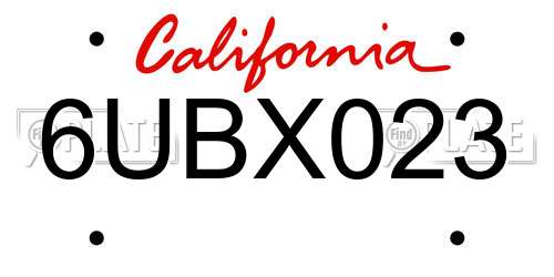 6UBX023 California License Plate