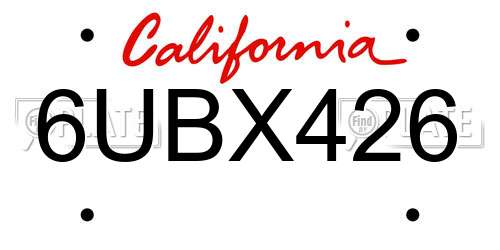 6UBX426 California License Plate