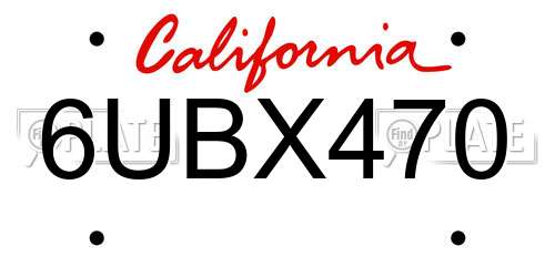6UBX470 California License Plate