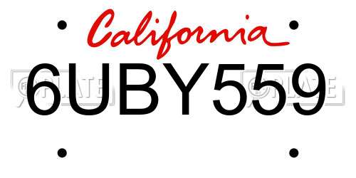 6UBY559 California License Plate