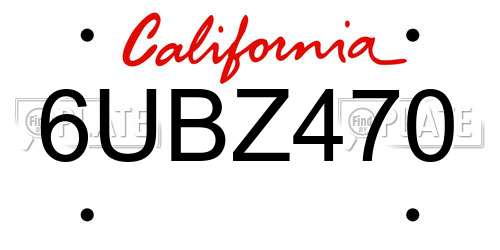6UBZ470 California License Plate