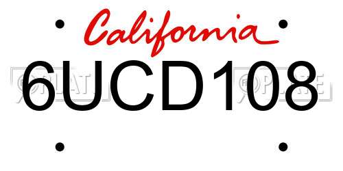 6UCD108 California License Plate