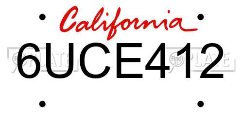 6UCE412 California License Plate