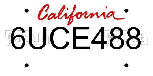 6UCE488 California License Plate