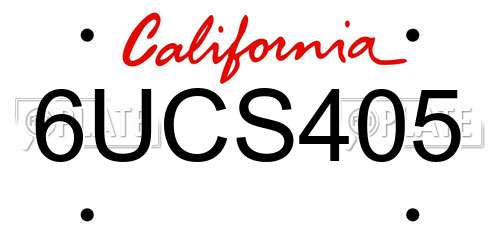 6UCS405 California License Plate