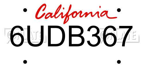 6UDB367 California License Plate