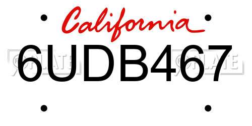 6UDB467 California License Plate
