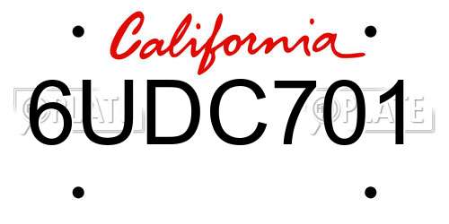 6UDC701 California License Plate