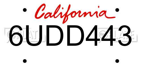 6UDD443 California License Plate