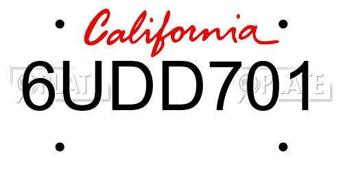 6UDD701 California License Plate