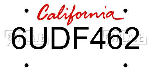 6UDF462 California License Plate