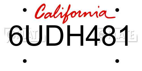 6UDH481 California License Plate