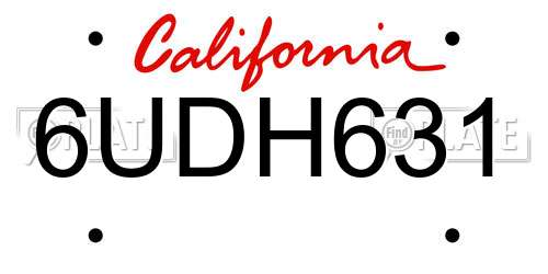 6UDH631 California License Plate