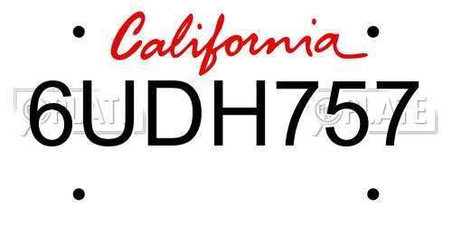 6UDH757 California License Plate