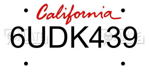 6UDK439 California License Plate