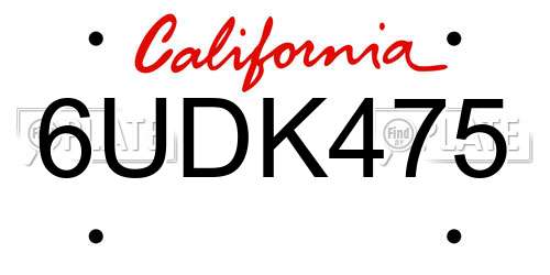 6UDK475 California License Plate