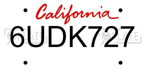 6UDK727 California License Plate