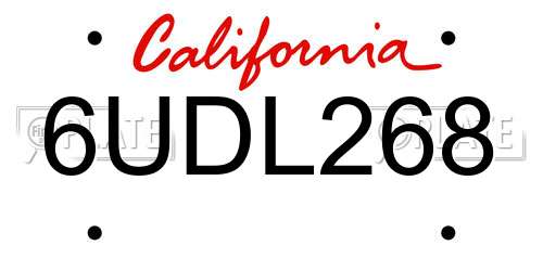 6UDL268 California License Plate