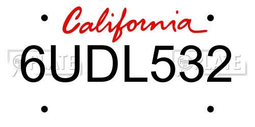 6UDL532 California License Plate