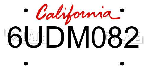6UDM082 California License Plate