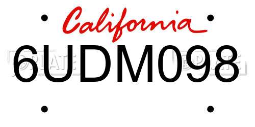 6UDM098 California License Plate