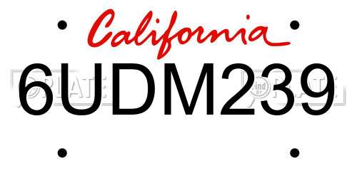 6UDM239 California License Plate